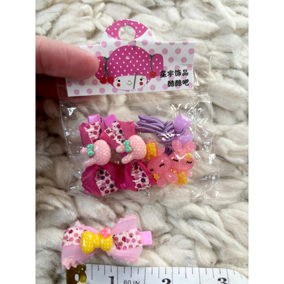 Girls Unbranded Hair Accessories Set Pink Yellow mini Bows Clips - Picture 3 of 4